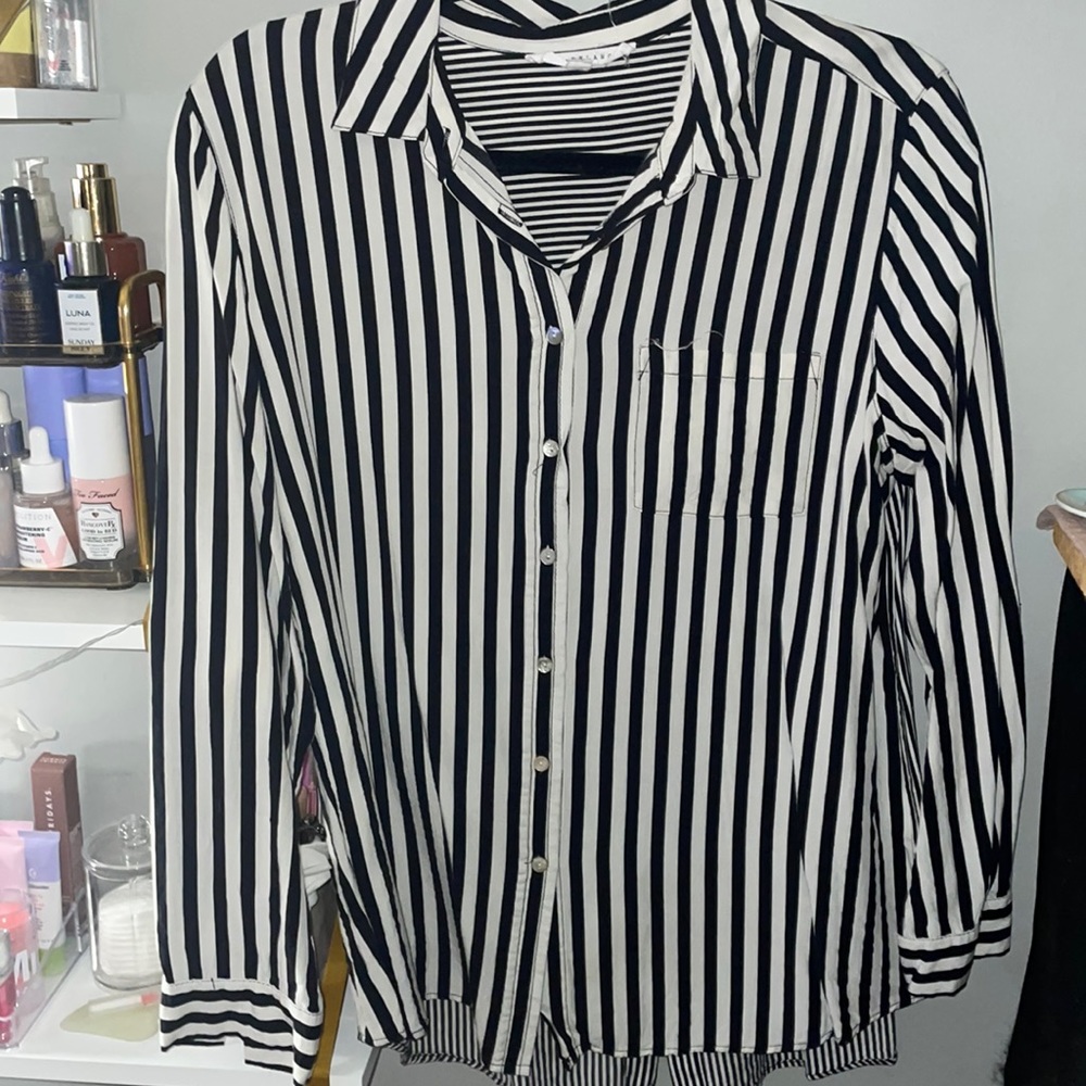 Jane and Delancey black and white stripe button down Sz L